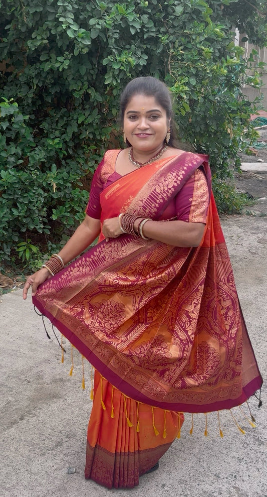 KANCHI SOFT SILK SAREE( pink / Orange)