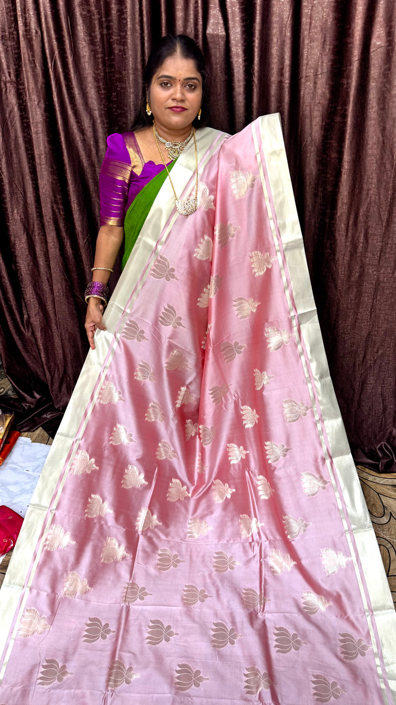 BANARASI SOFT SILK SAREE ( Pink lotus)