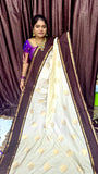 PREMIUM KANCHI SILK SAREE ( CREAM WITH BROWN)