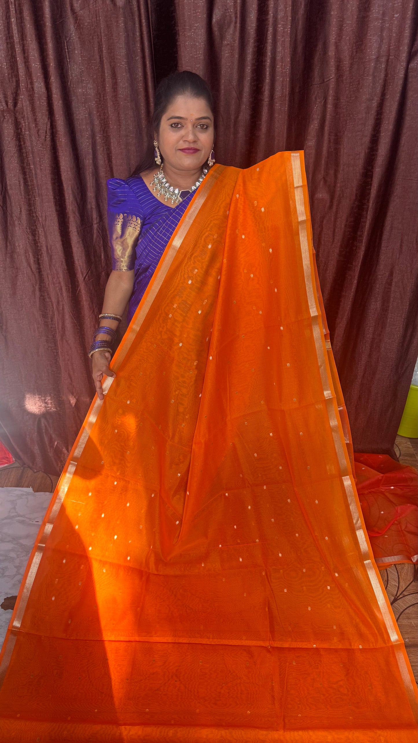 MAGESHWARI COTTON WITH CONTRAST BLOUSE( DARK OR)