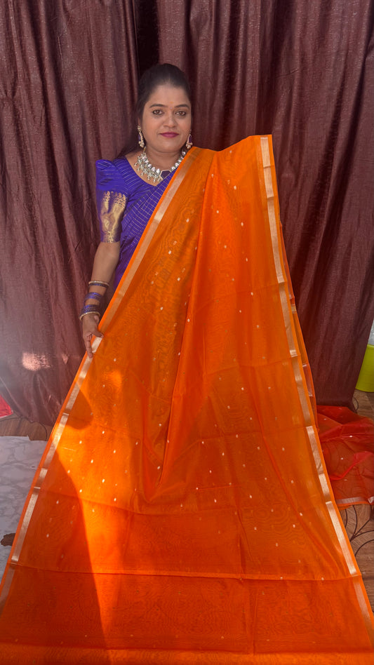 MAGESHWARI COTTON WITH CONTRAST BLOUSE( DARK OR)