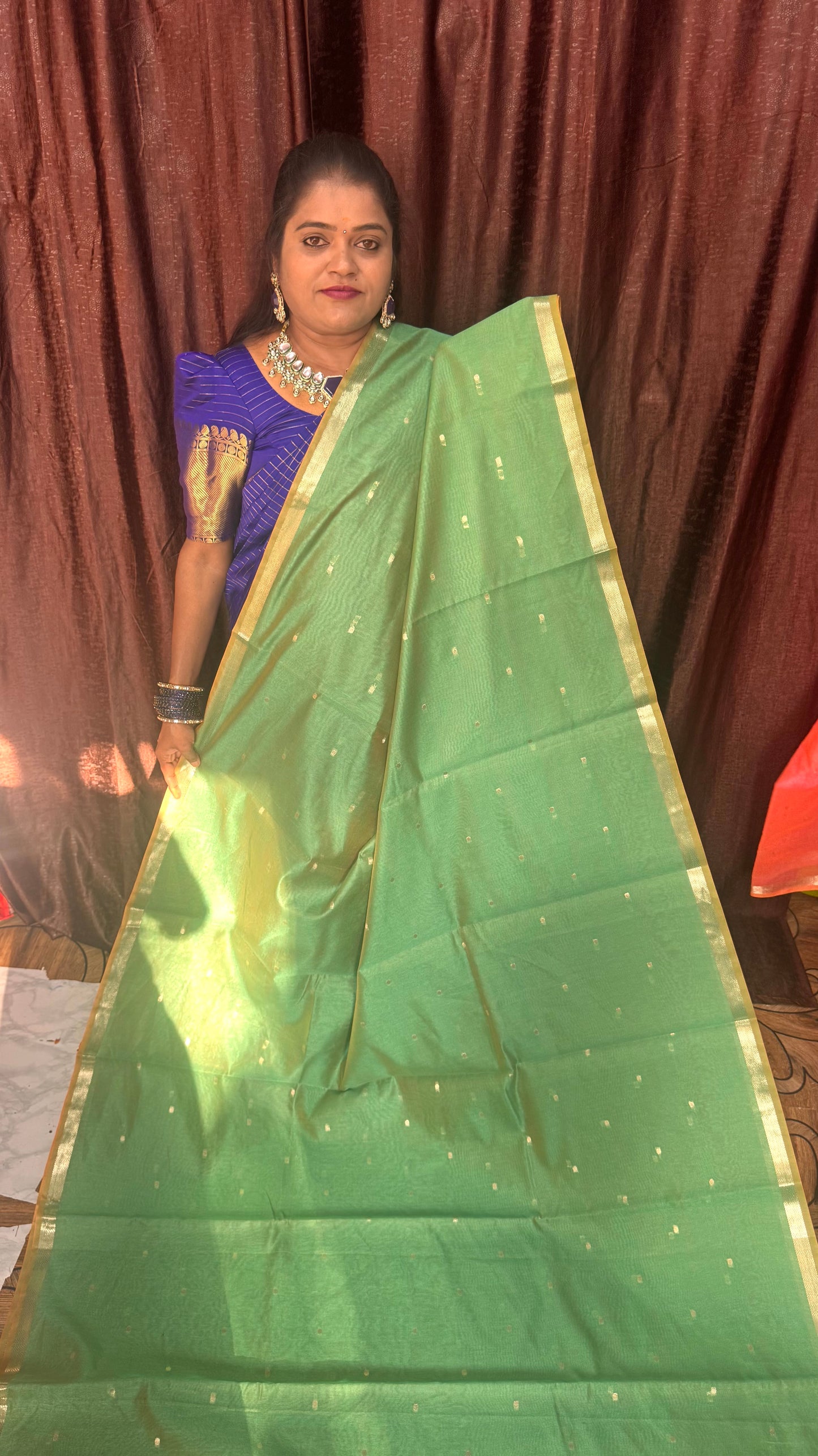 MAGESHWARI COTTON WITH CONTRAST BLOUSE (Mint)