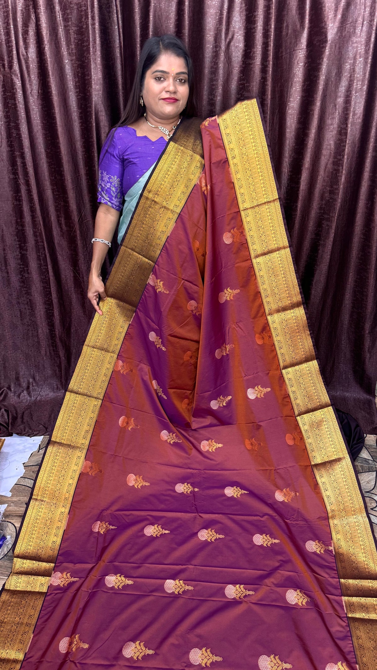 PREMIUM KANCHI SILK SAREE (Brick Red)