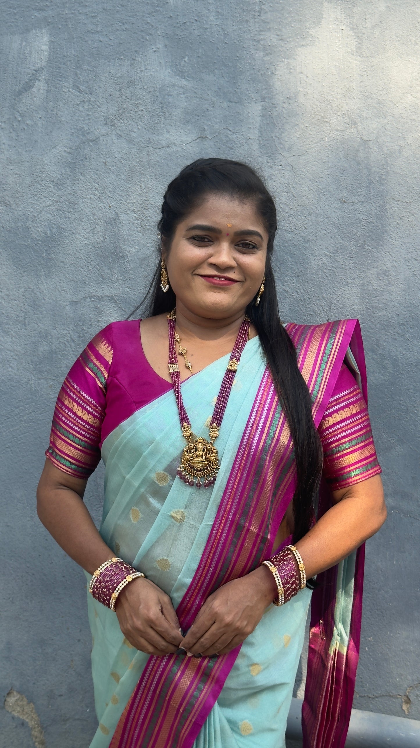 Warm silk saree ( PINK BORDER )