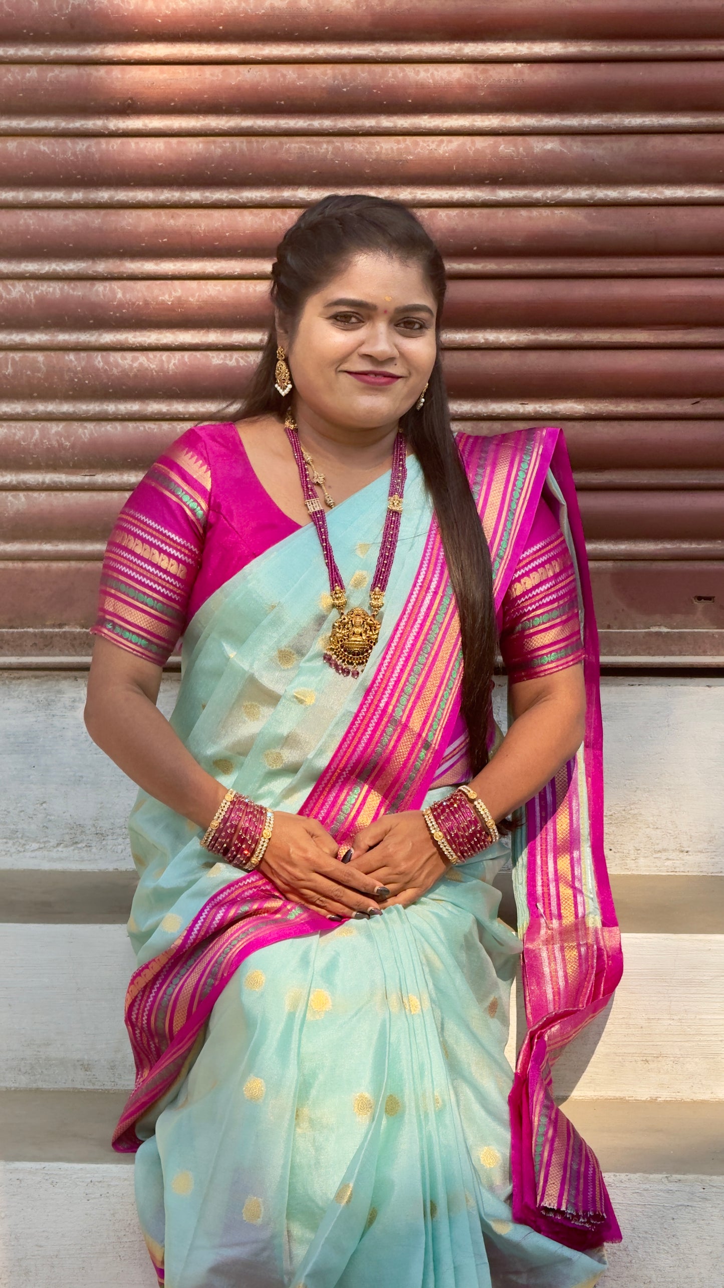 Warm silk saree ( PINK BORDER )
