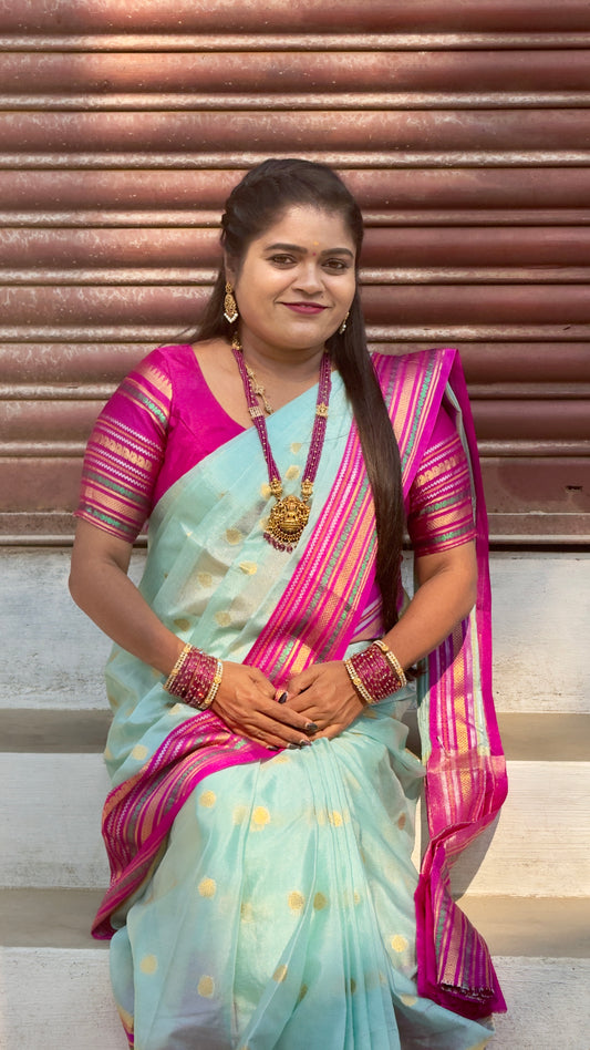 Warm silk saree ( PINK BORDER )