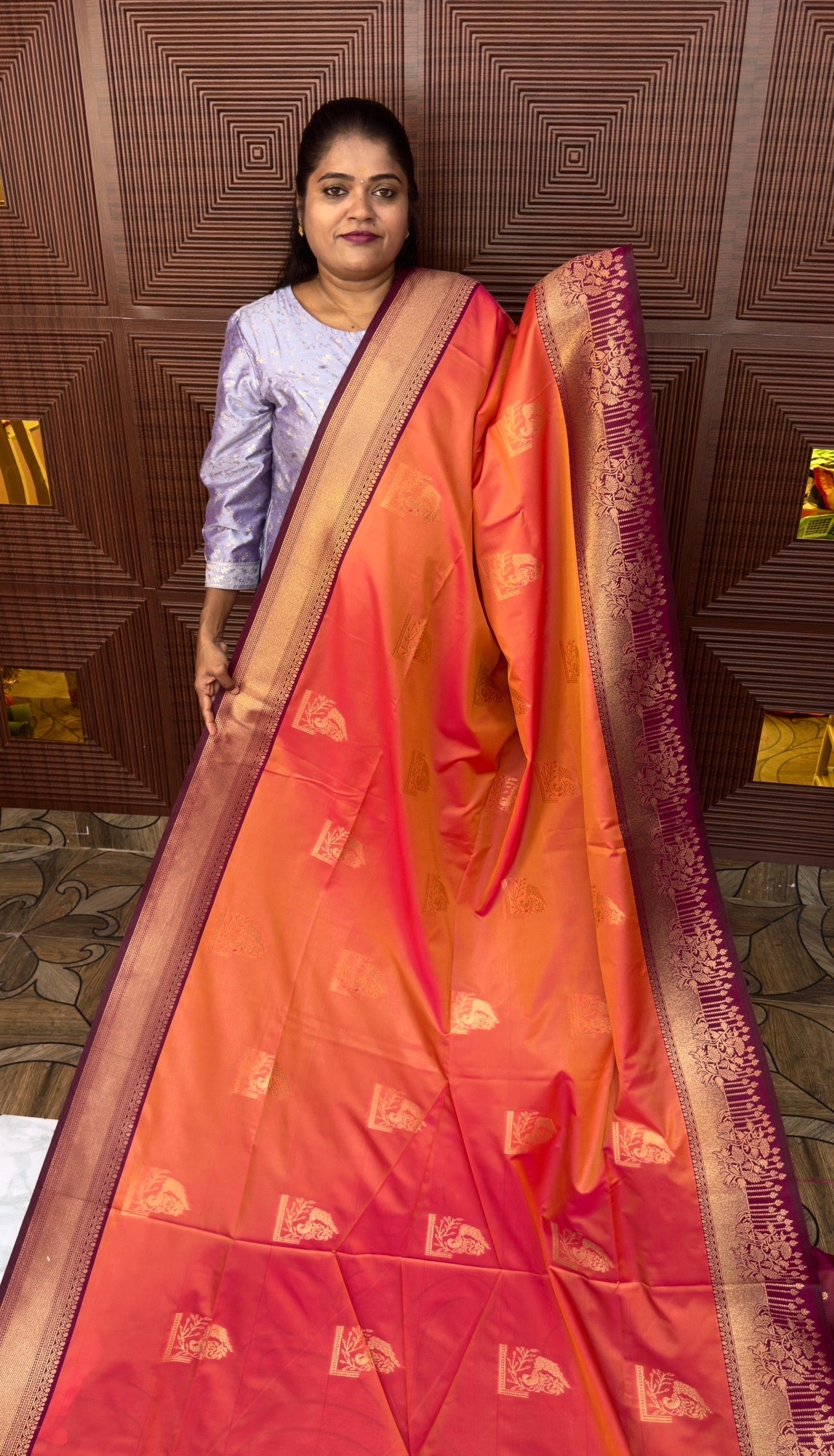KANCHI SOFT SILK SAREE( pink / Orange)