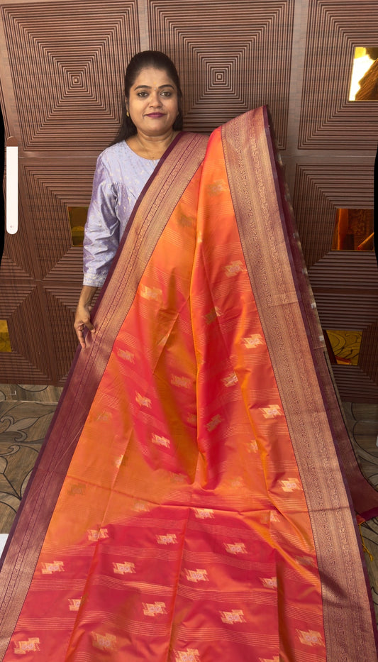 KANCHI SOFT SILK SAREE ( Pink Orange)