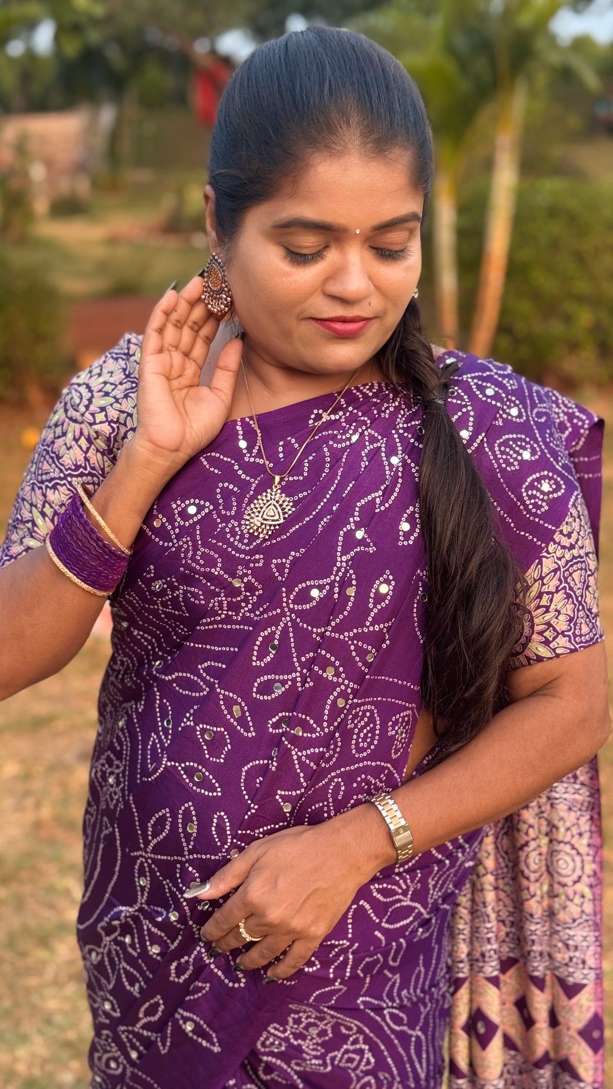 MODEL SILK AJRAKH PRINT SAREE WITH MIRROR WORK (2) / PRE BOOKING (15 DAYS DISPATCH )