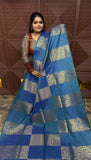 KANCHI SOFT SILK SAREE ( BLUE GREEN)