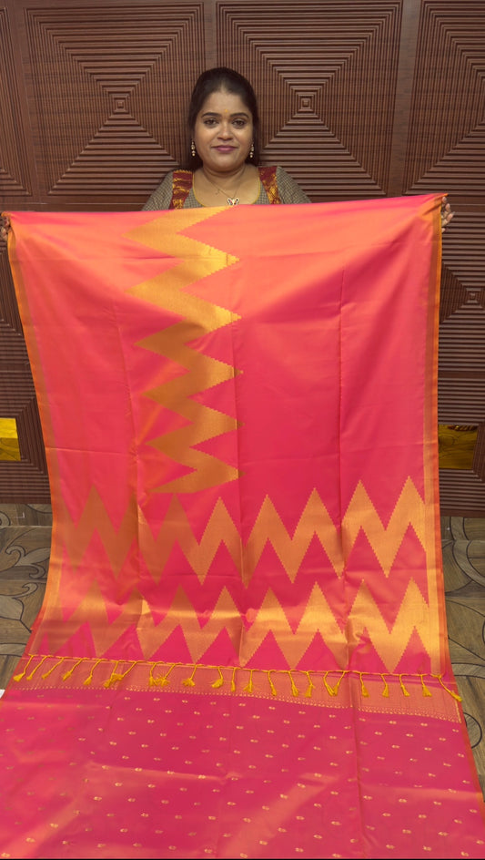 KANCHI SOFT SILK SAREE ( TE-ORANGE PINK)