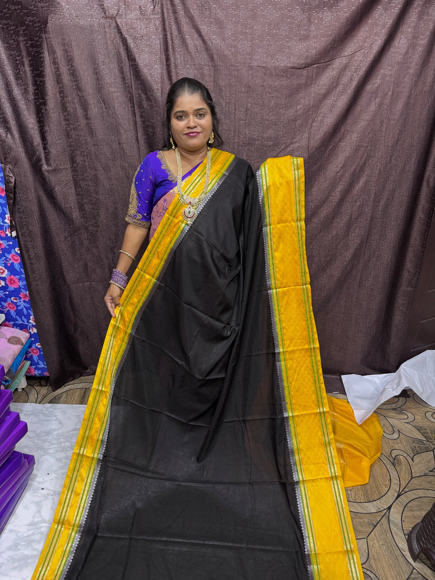Warm Silk Saree With Contrast Blouse