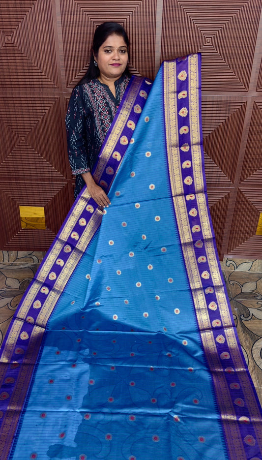 BANARASI SOFT SILK SAREE ( BLUE)