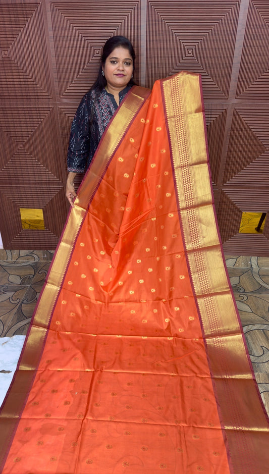 BANARASI SOFT SILK SAREE ( RUST ORANGE) PRE BOOKING 15 DAYS DISPATCH