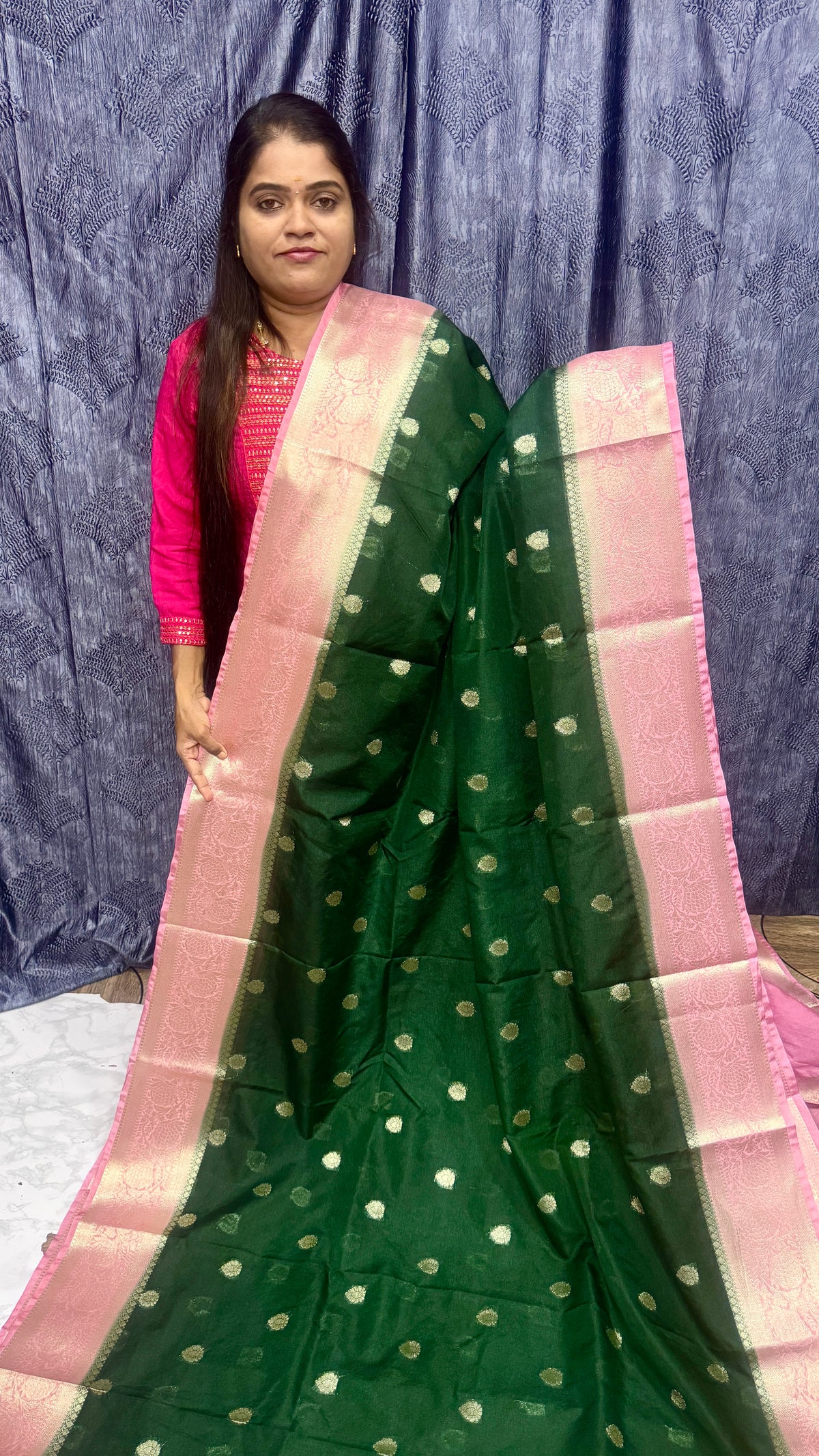 Warm silk saree ( bottle green )