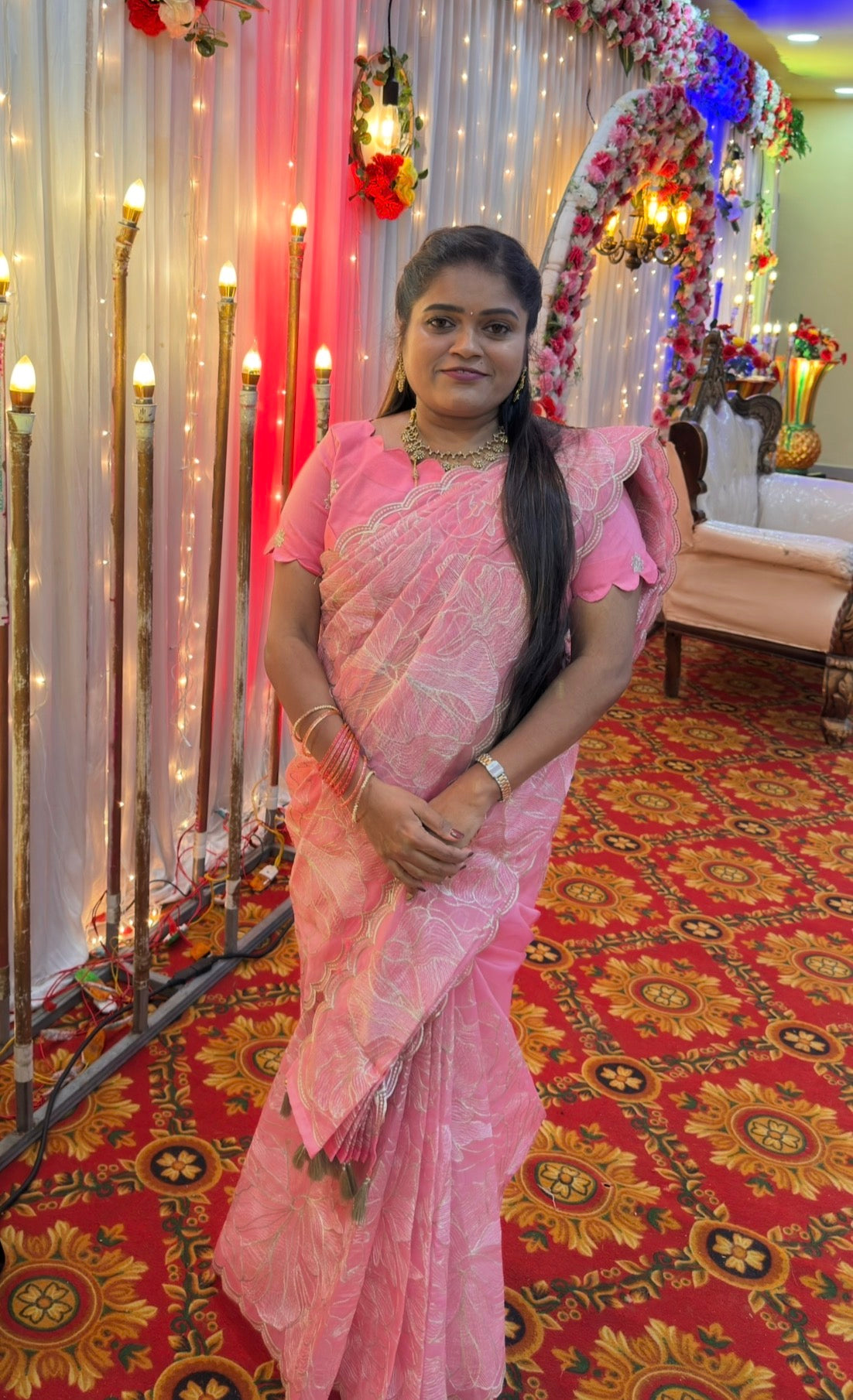 ORGANZA SAREE ( HOT PINK)