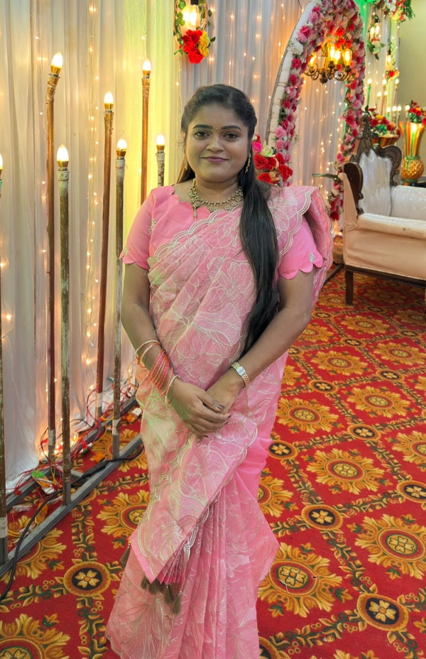 ORGANZA SAREE ( HOT PINK) pre booking 3 weeks dispatch