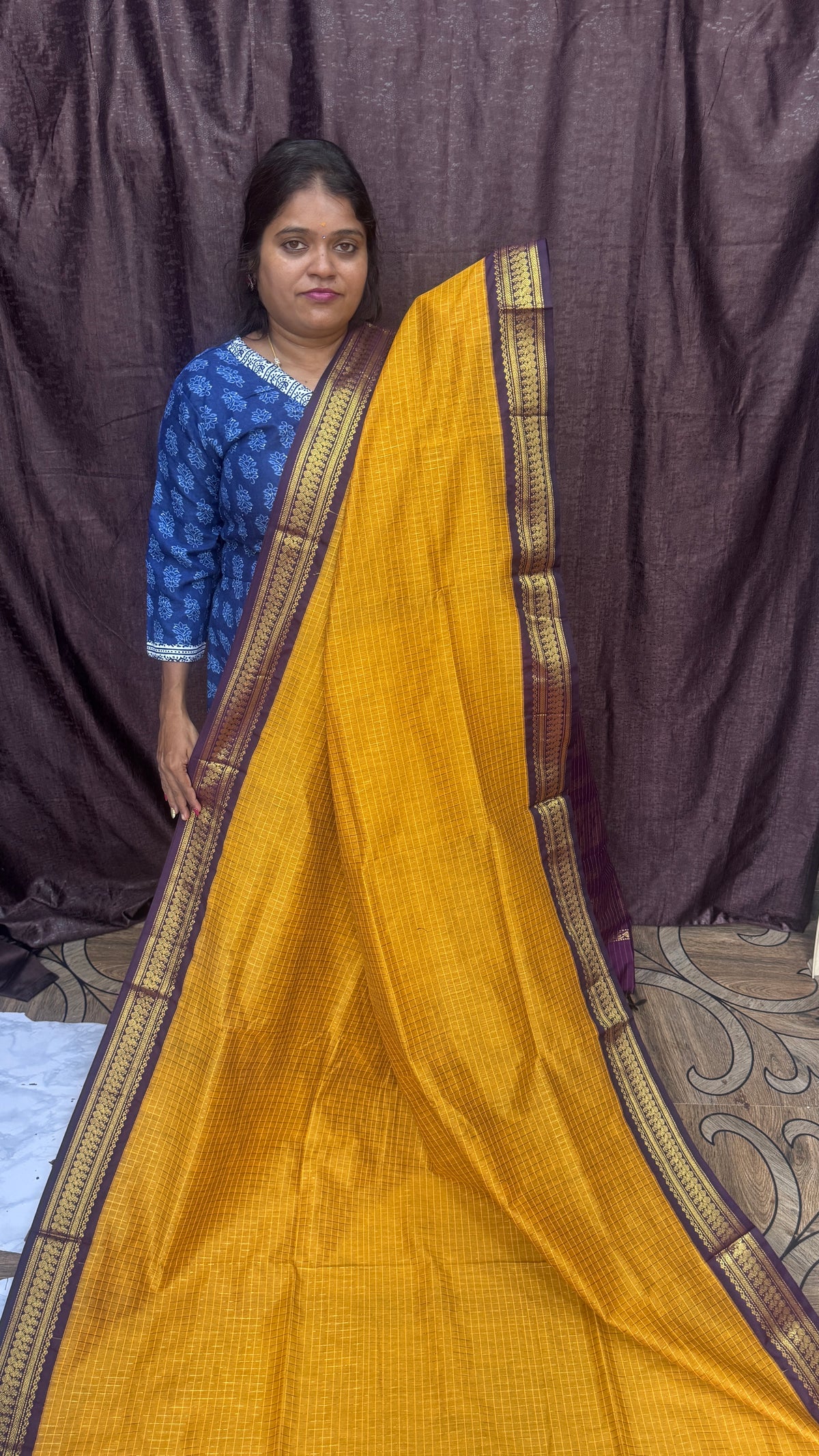 Kalyani Cotton Saree(Mustard) Pre Booking 10 - 15 days Dispatch