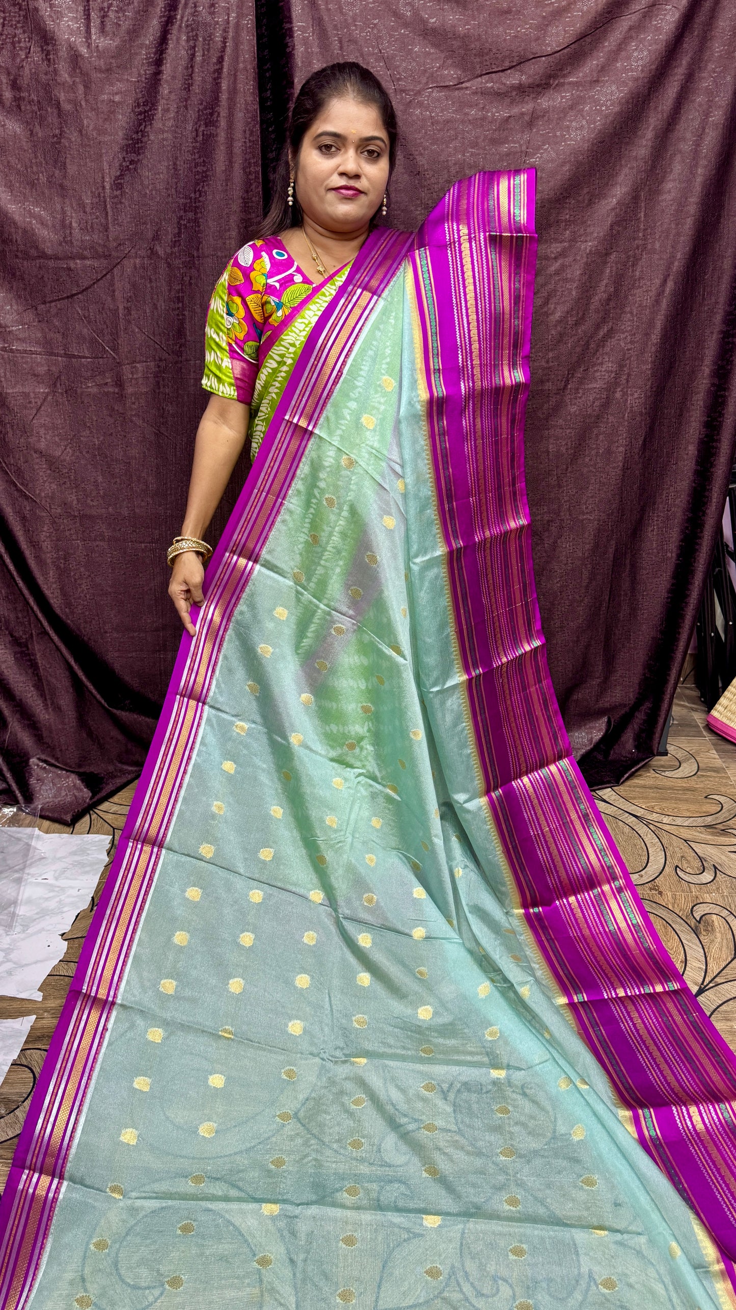 Warm silk saree ( PINK BORDER )