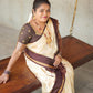 PREMIUM KANCHI SILK SAREE ( CREAM WITH BROWN )
