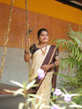 PREMIUM KANCHI SILK SAREE ( CREAM WITH BROWN )