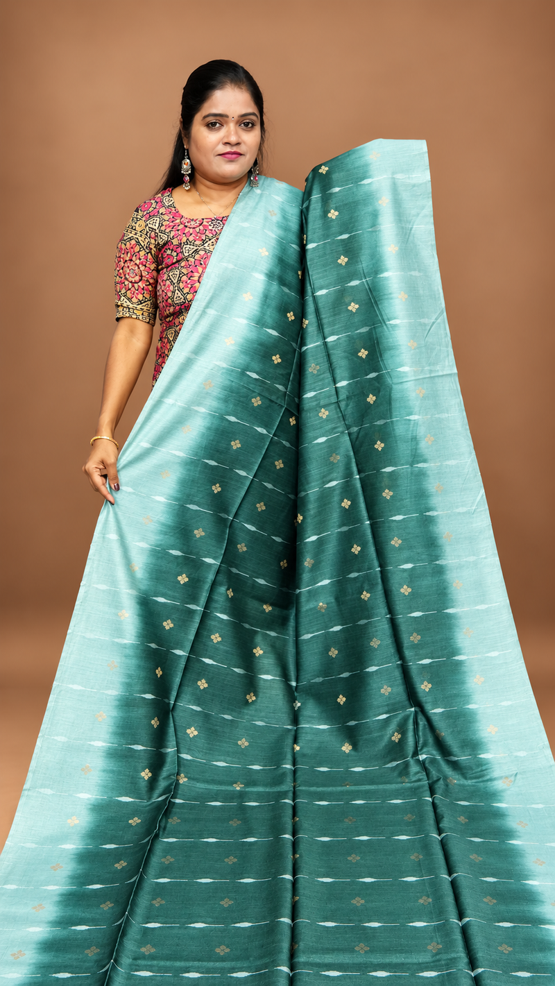 HANDWOVEN BHAGALPURI TUSSAR SILK SAREE ( Teal Ombre )