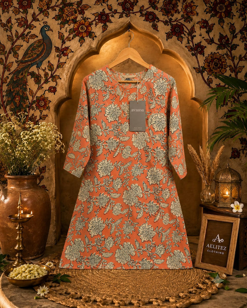 ✨ AVAASA KALAMKARI SIDE CUT KURTI  ( M to XXL )