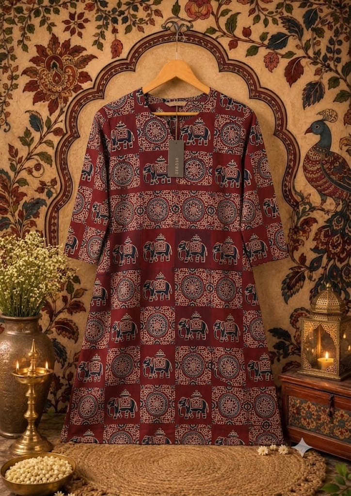 ✨ AVAASA KALAMKARI SIDE CUT KURTI  ( M to XXL )