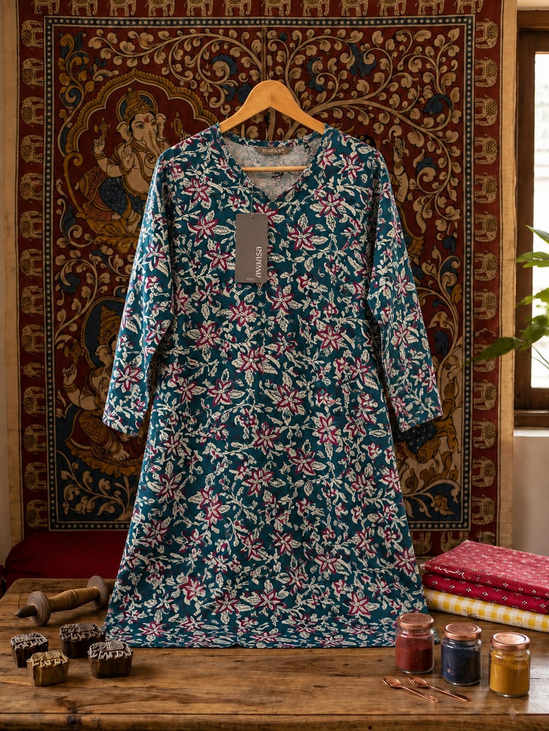 ✨ AVAASA KALAMKARI SIDE CUT KURTI  ( M to XXL )