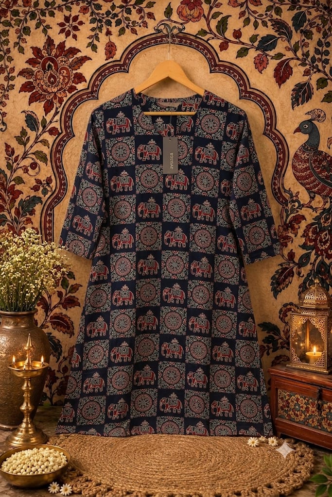 ✨ AVAASA KALAMKARI SIDE CUT KURTI  ( M to XXL )