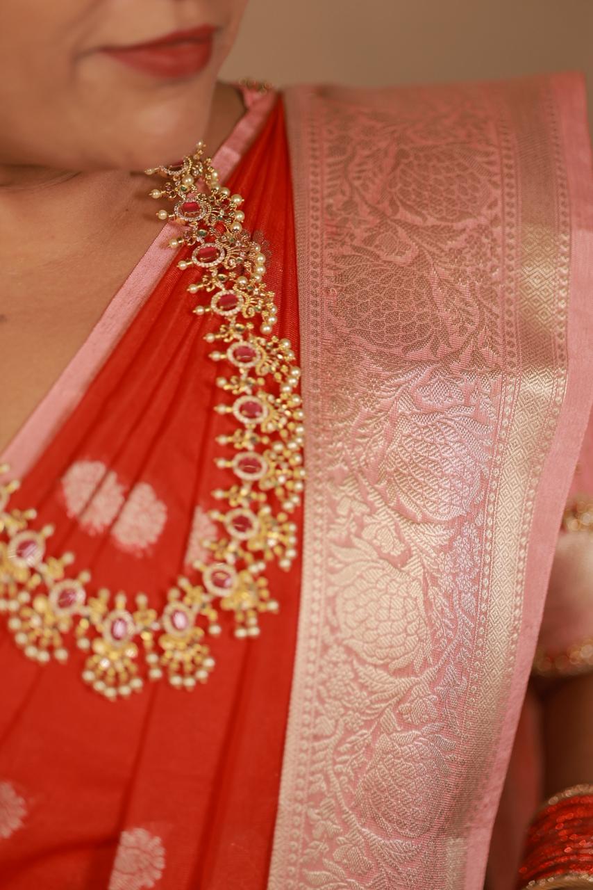 WARM SILK SAREES WITH CONTRAST BLOUSE