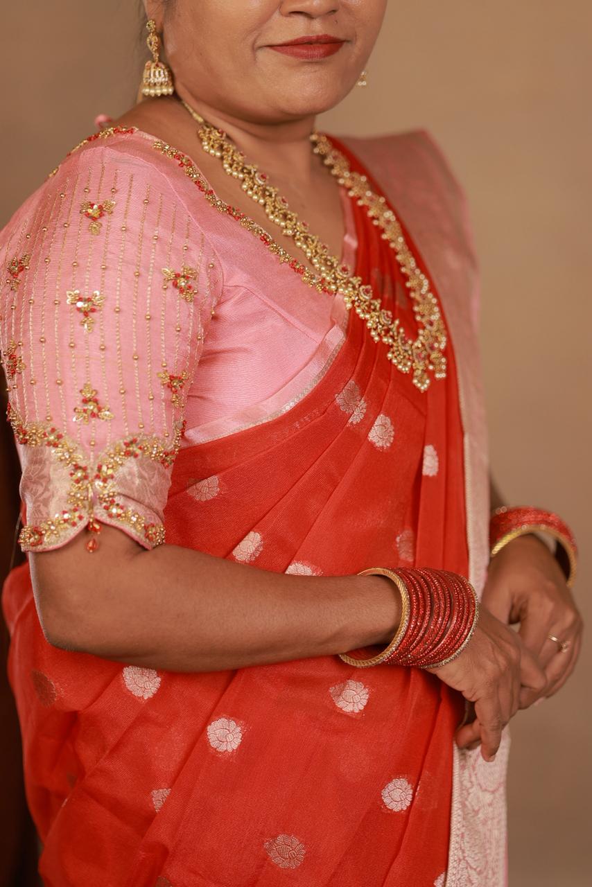 WARM SILK SAREES WITH CONTRAST BLOUSE