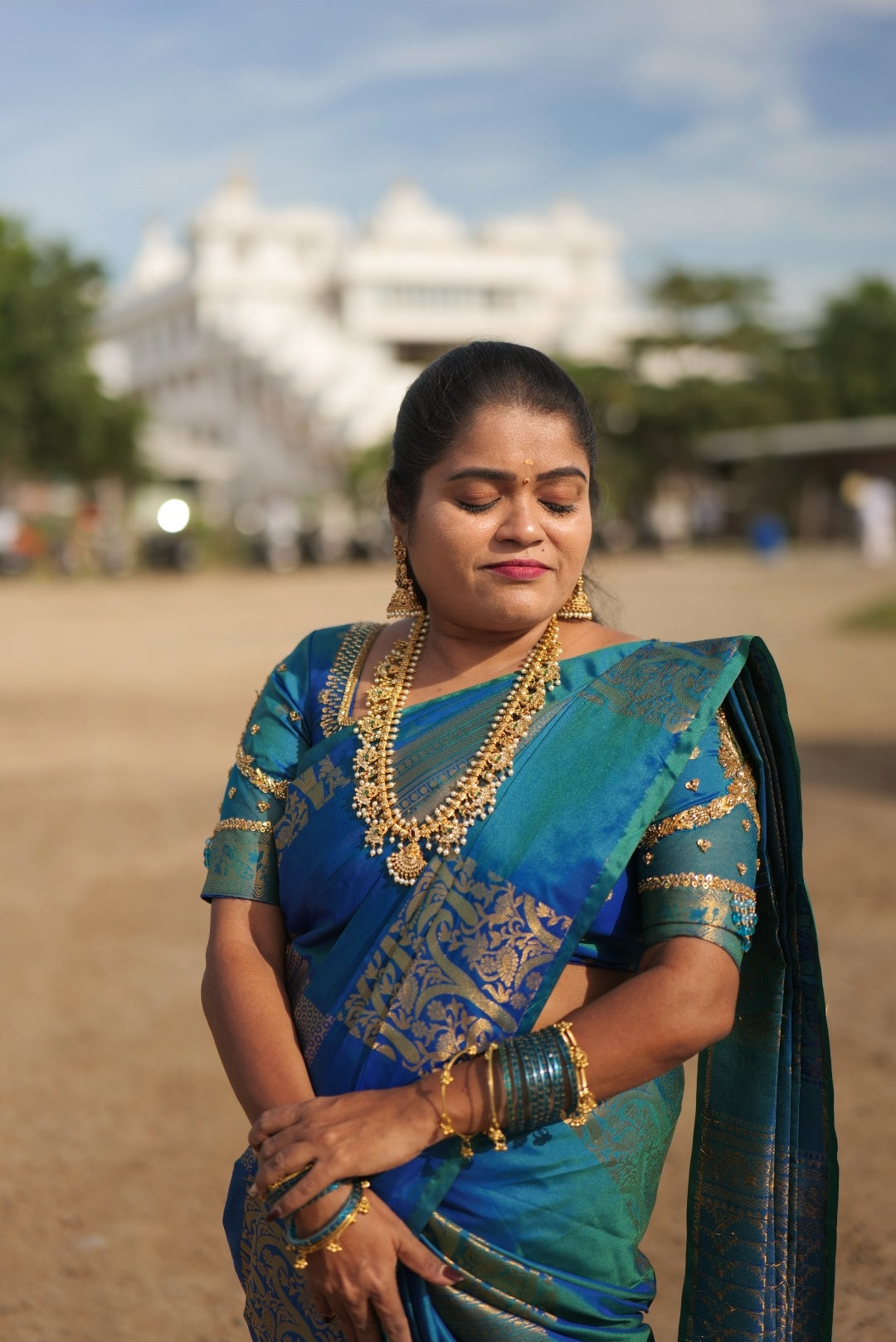 KANCHI SOFT SILK SAREE ( BLUE GREEN) ( 3 WEEKS pre booking)