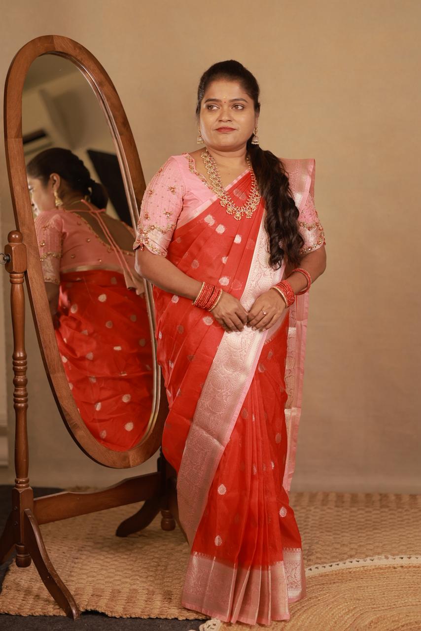 WARM SILK SAREES WITH CONTRAST BLOUSE
